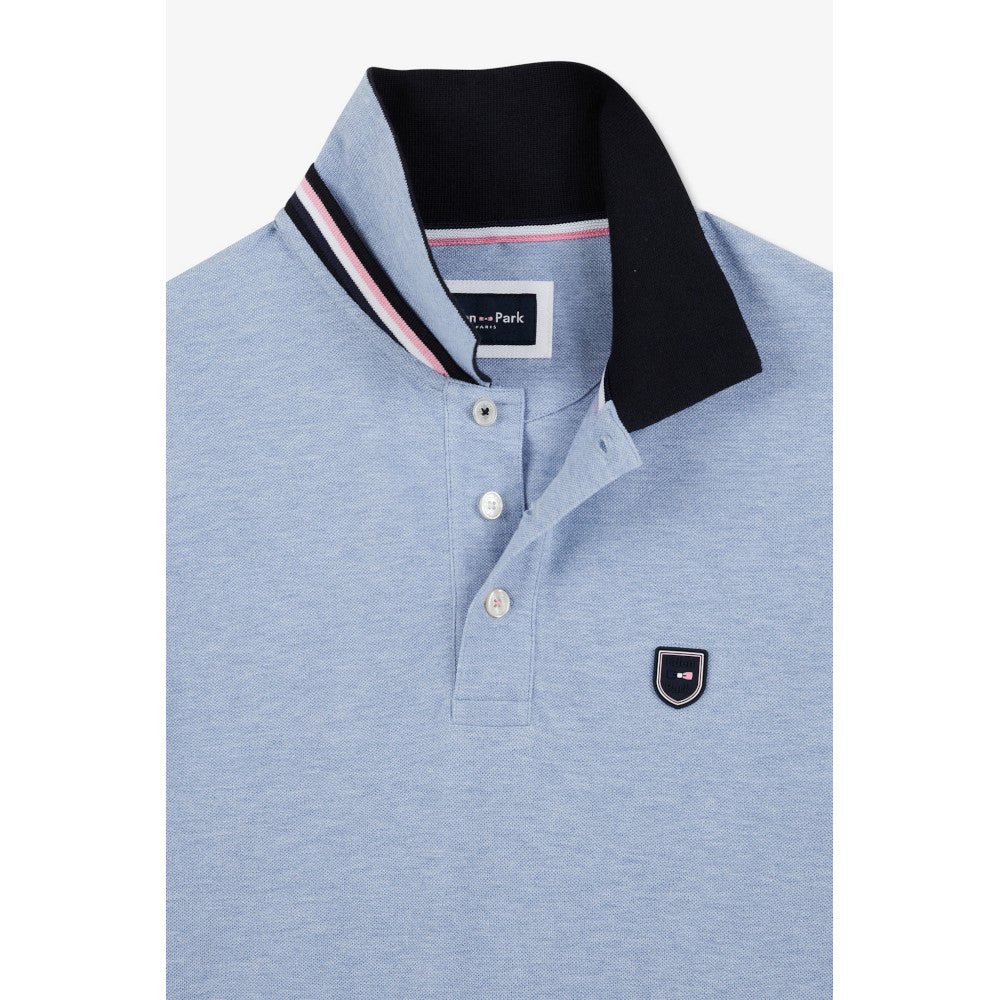 Eden Park Blue Short-Sleeved Polo Shirt With Navy Sleeves