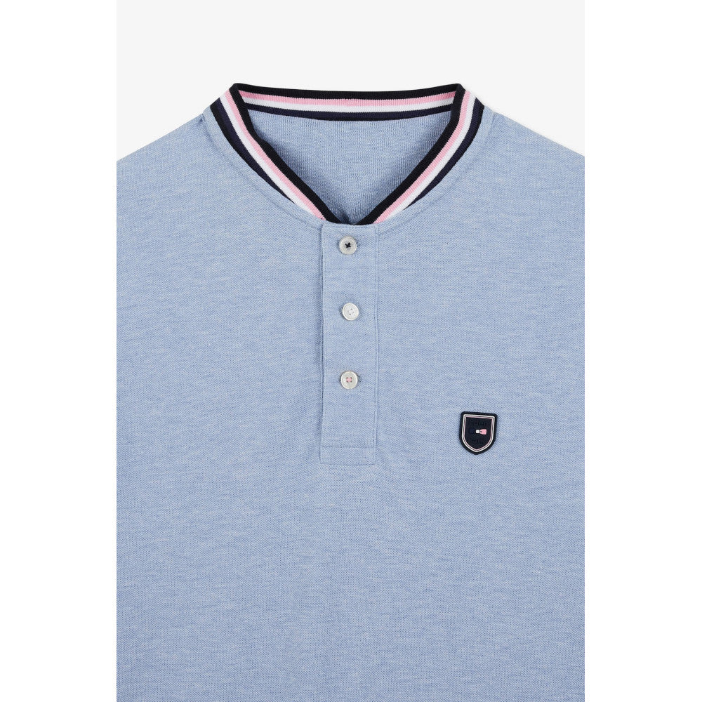 Eden Park Blue Short-Sleeved Polo Shirt With Navy Sleeves