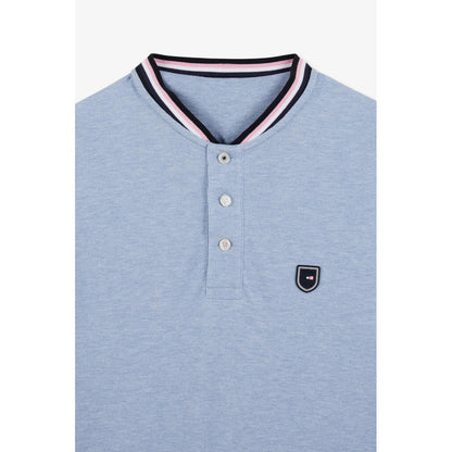 Eden Park Blue Short-Sleeved Polo Shirt With Navy Sleeves