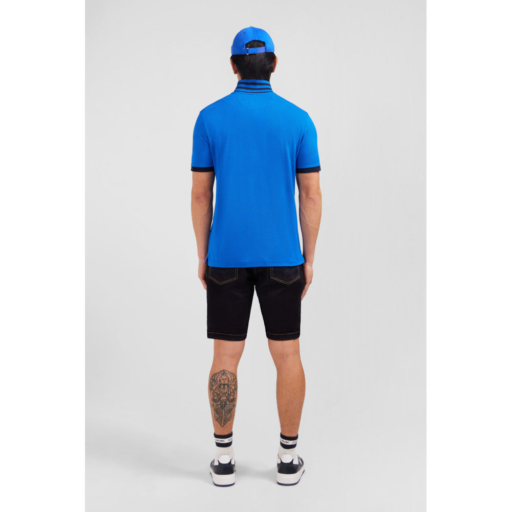 Eden Park Royal Blue Short-Sleeved Polo Shirt With Contrasting Accents