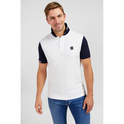 Eden Park White Short-Sleeved Polo Shirt With Navy Sleeves