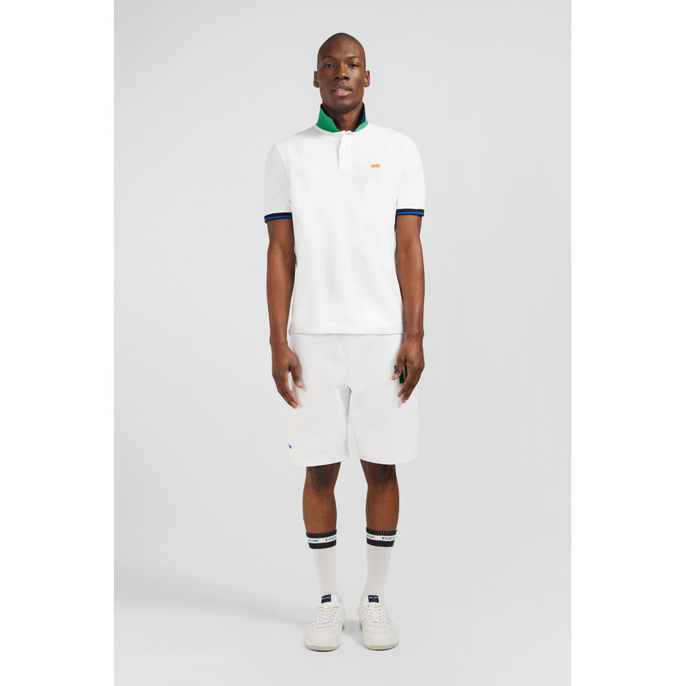 Eden Park White Short-Sleeved Polo Shirt With Navy Blue Collar