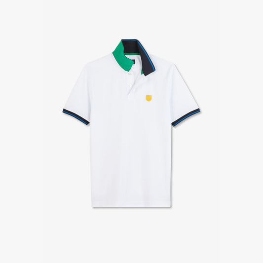 Eden Park White Short-Sleeved Polo Shirt With Navy Blue Collar