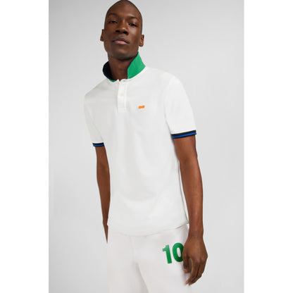 Eden Park White Short-Sleeved Polo Shirt With Navy Blue Collar