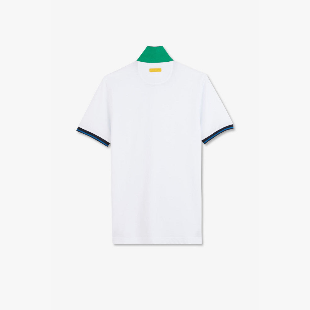 Eden Park White Short-Sleeved Polo Shirt With Navy Blue Collar