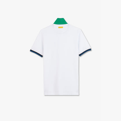 Eden Park White Short-Sleeved Polo Shirt With Navy Blue Collar