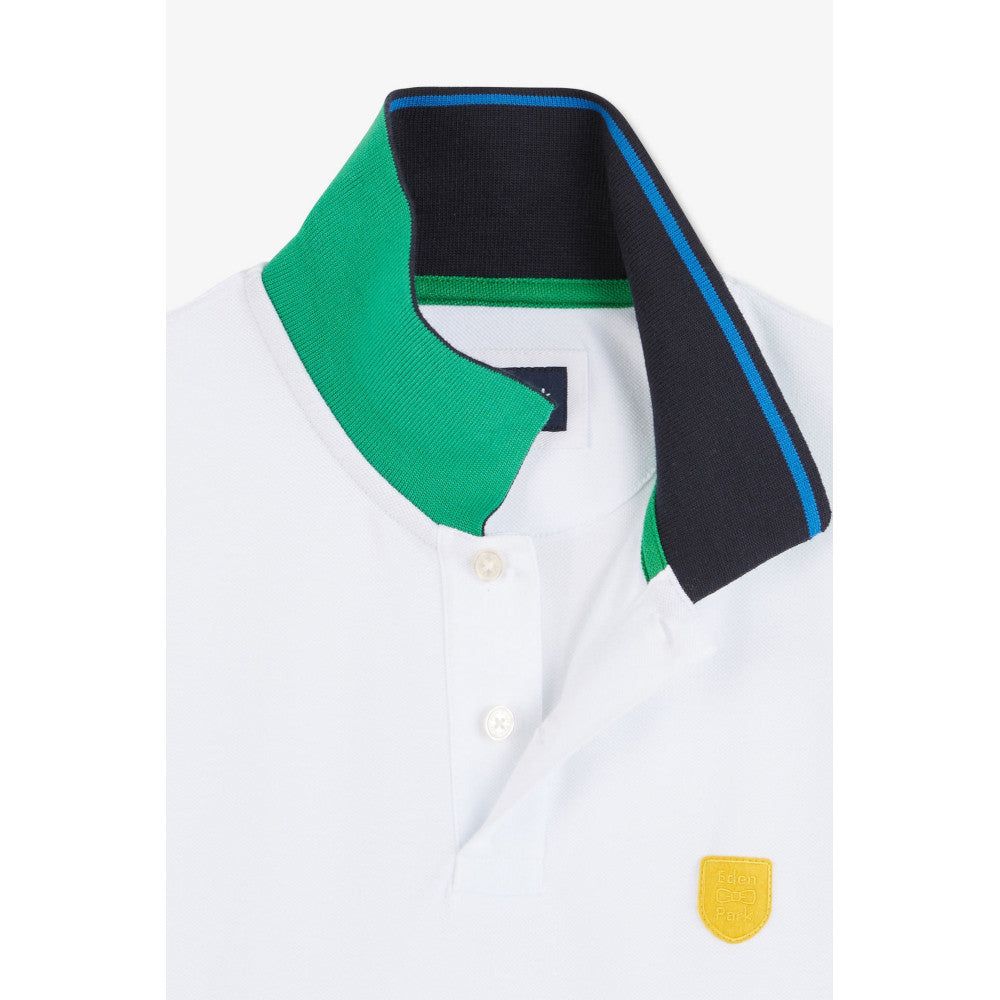 Eden Park White Short-Sleeved Polo Shirt With Navy Blue Collar