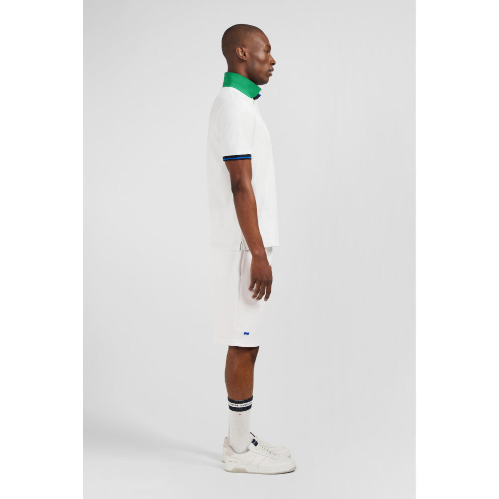 Eden Park White Short-Sleeved Polo Shirt With Navy Blue Collar