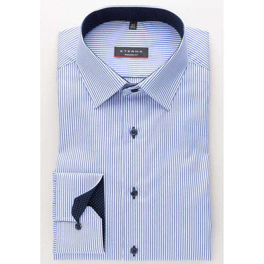 Eterna 8992 16 E15P Blue And White Stripe Comfort Fit Shirt