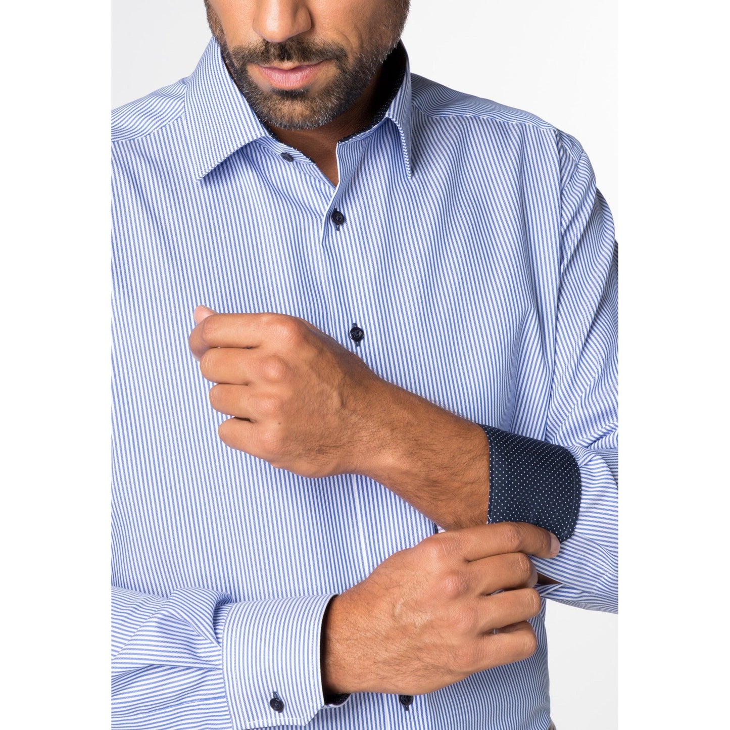 Eterna 8992 16 E15P Blue And White Stripe Comfort Fit Shirt