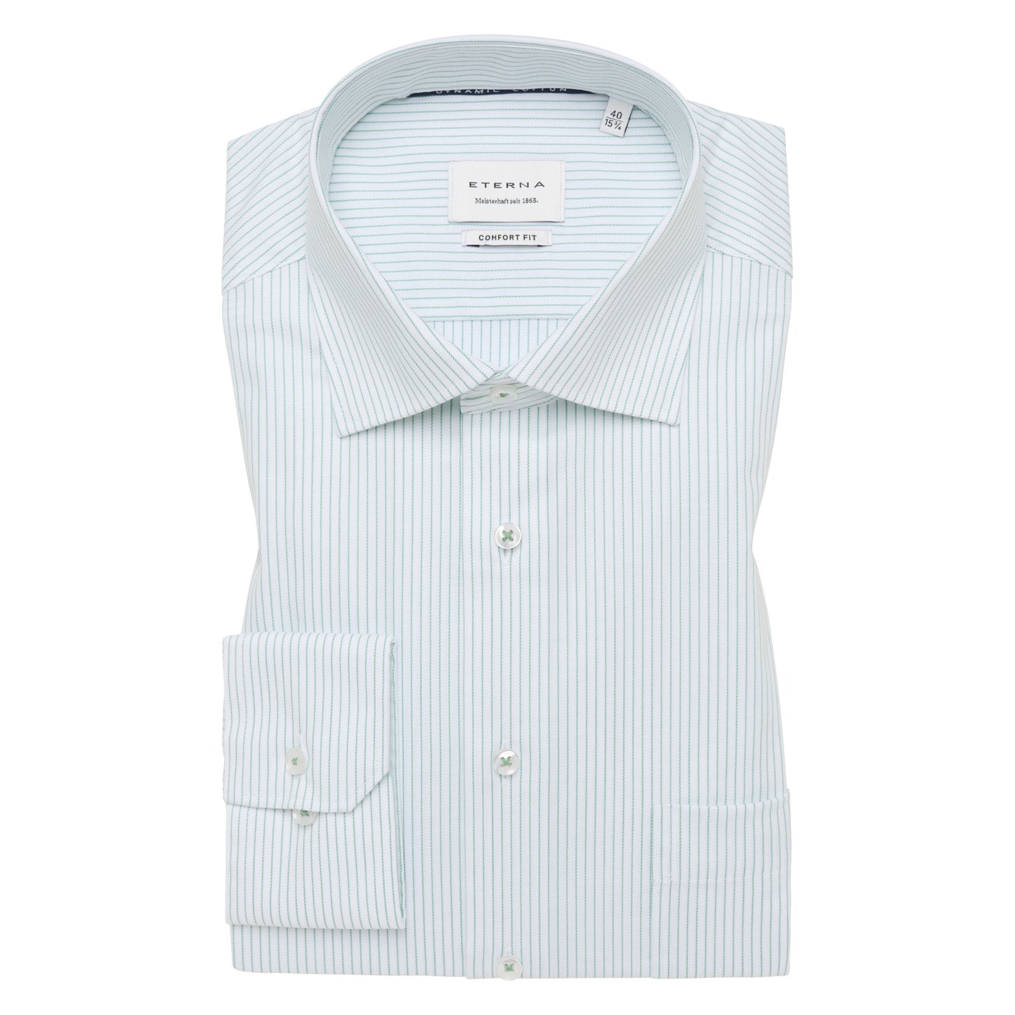 Eterna 1396 40 E19K White Green Stripe Dress Shirt