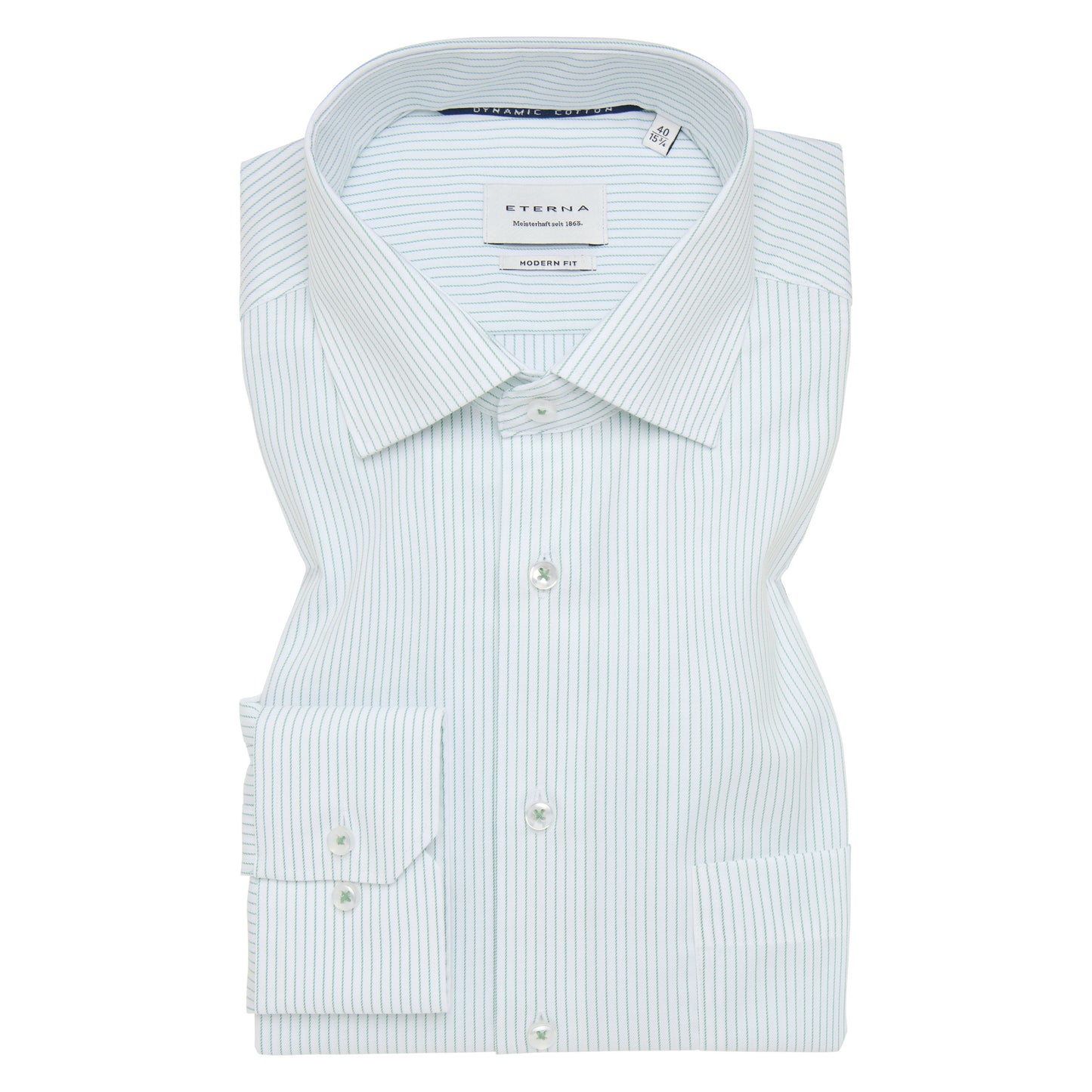 Eterna 1396 40 X19K White Green Modern Fit Shirt
