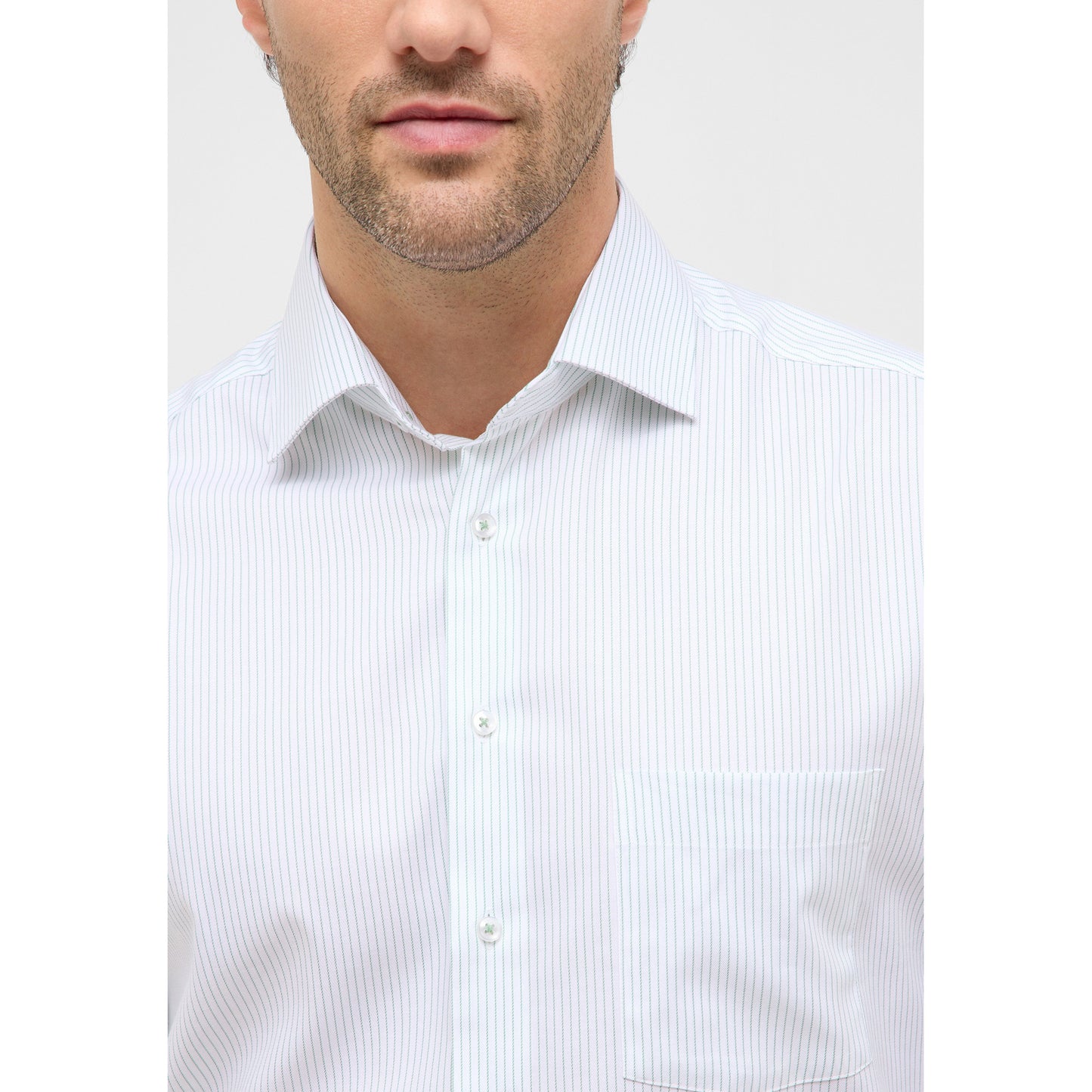 Eterna 1396 40 X19K White Green Modern Fit Shirt
