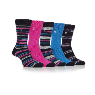 Farah Dark Navy/Cerise Stripe Sock 5 Pack