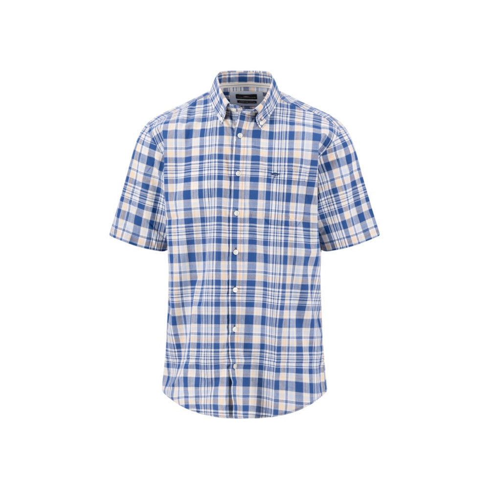 Fynch Hatton 1604 5031 212 Tangerine Slub Check Short Sleeve Casual Shirt