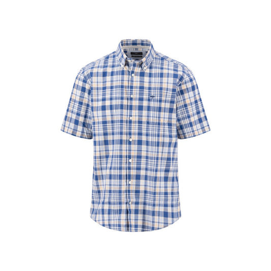 Fynch Hatton 1604 5031 212 Tangerine Slub Check Short Sleeve Casual Shirt