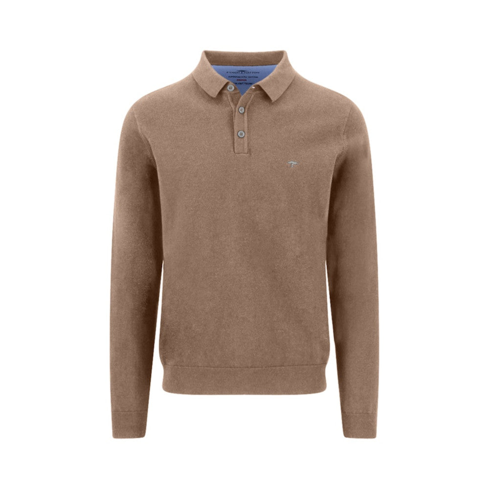 Fynch Hatton 1613 242 213 Affogato Long Sleeve Superfine Polo Shirt