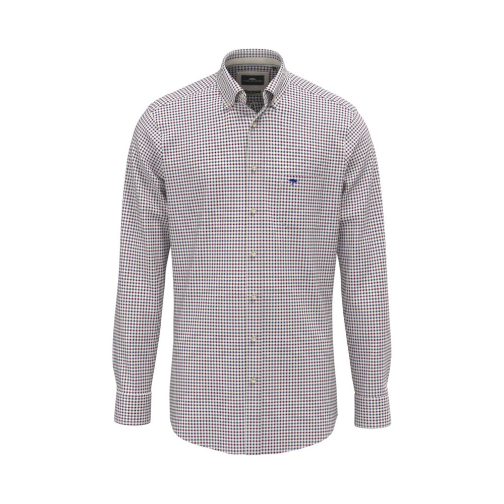 Fynch Hatton 1602 8200 341 Cranberry Red Poplin Check Casual Shirt