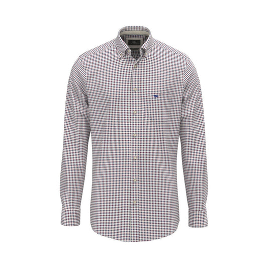 Fynch Hatton 1602 8200 341 Cranberry Red Poplin Check Casual Shirt