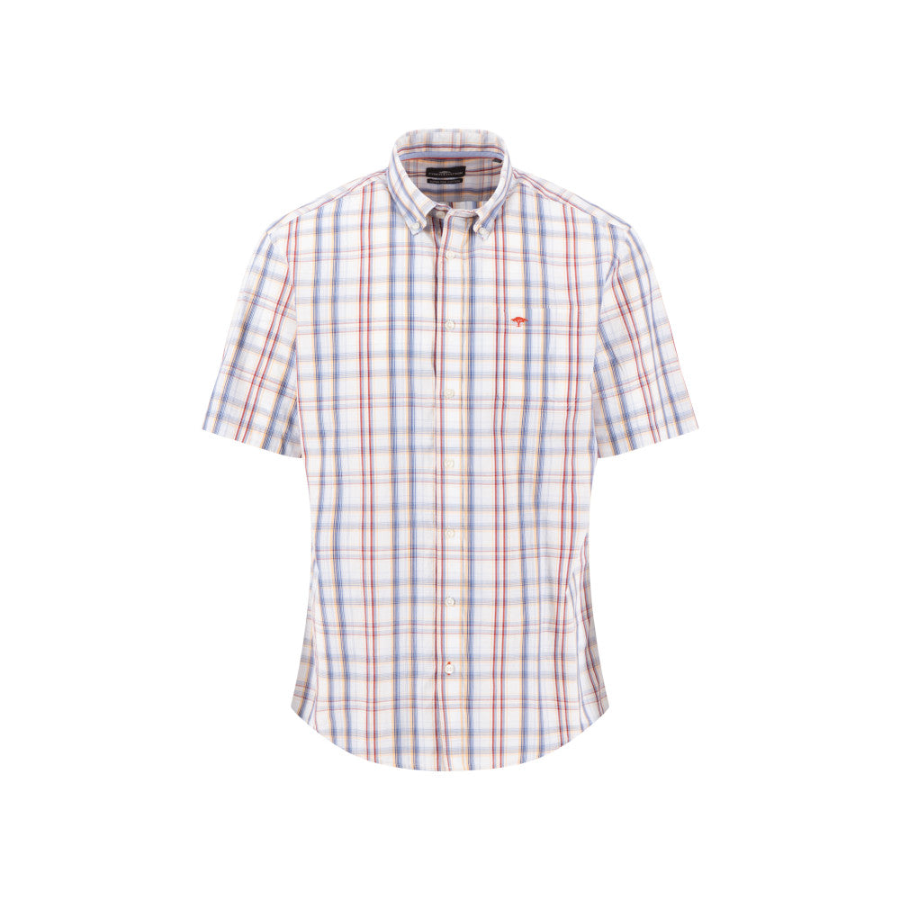 Fynch Hatton 1604 5081 369 Spicy Red Summer Poplin Check Short Sleeve Casual Shirt