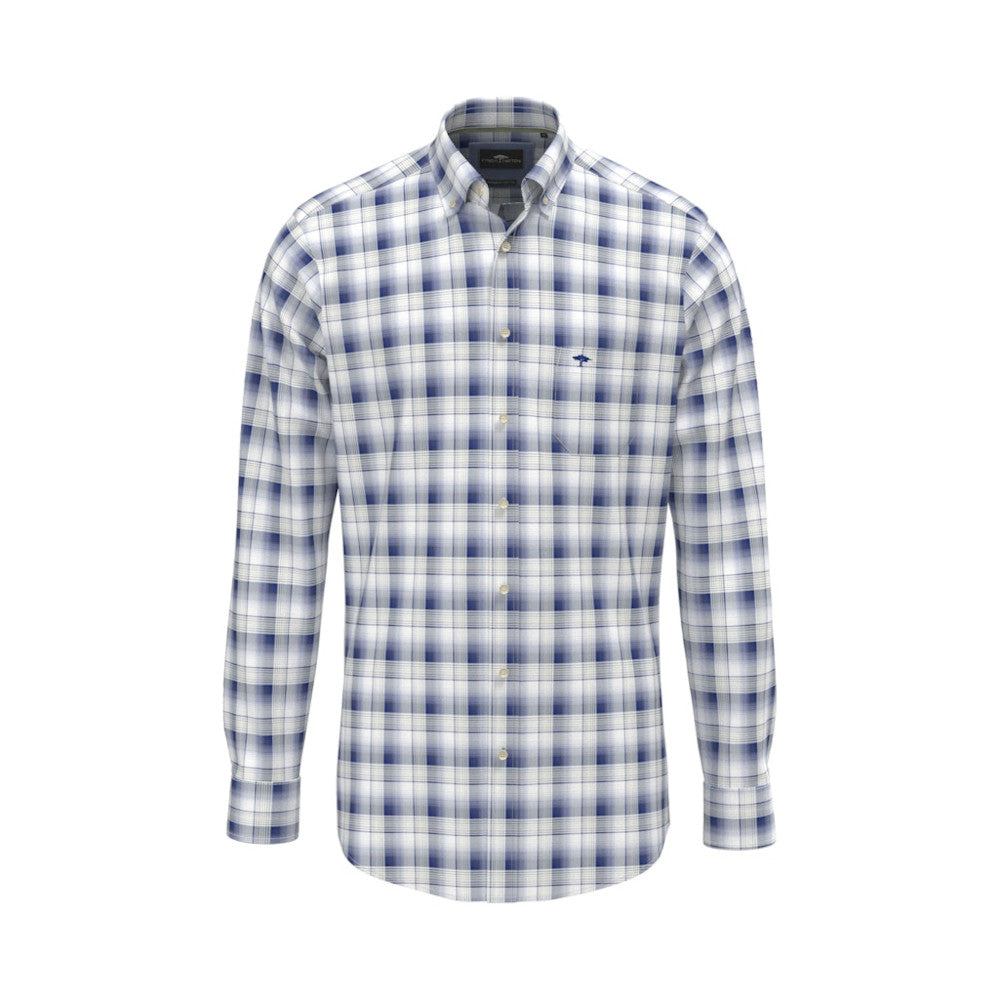 Fynch Hatton 1602 8190 654 Harbor Blue Poplin Check Casual Shirt