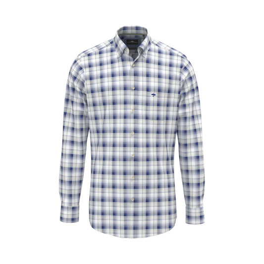 Fynch Hatton 1602 8190 654 Harbor Blue Poplin Check Casual Shirt