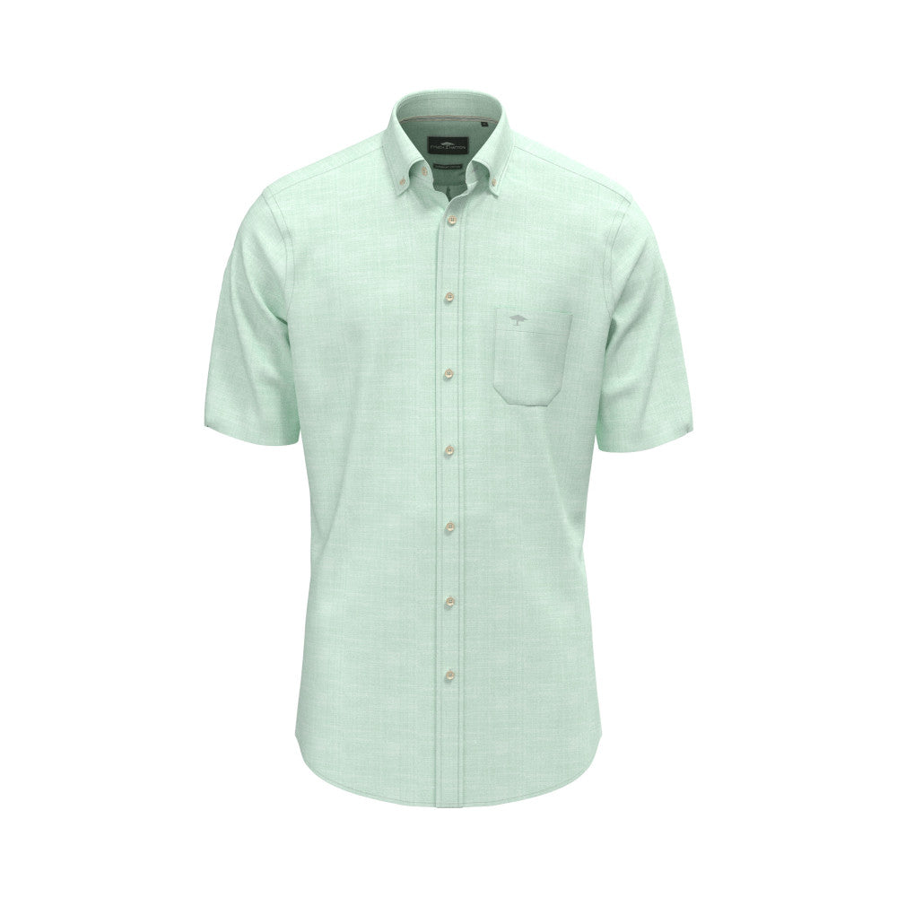 Fynch Hatton 1604 8091 744 Mint Solid Slub Short Sleeve Casual Shirt