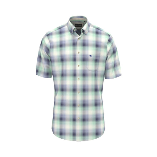 Fynch Hatton 1604 8411 744 Mint Poplin Check Short Sleeve Casual Shirt