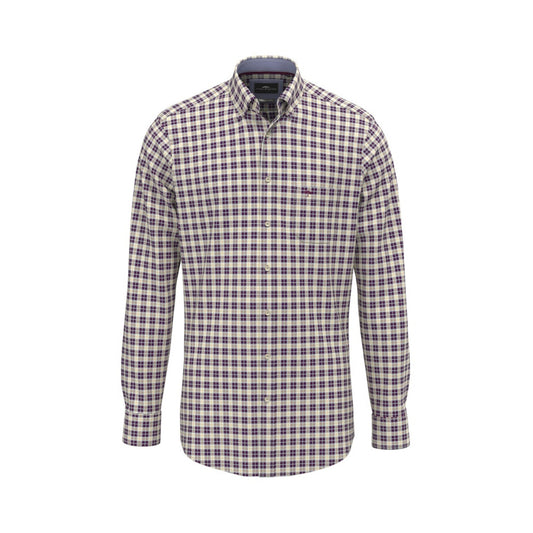 Fynch Hatton 1509 8790 368 Deep Merlot Poplin Check Long Sleeve Shirt