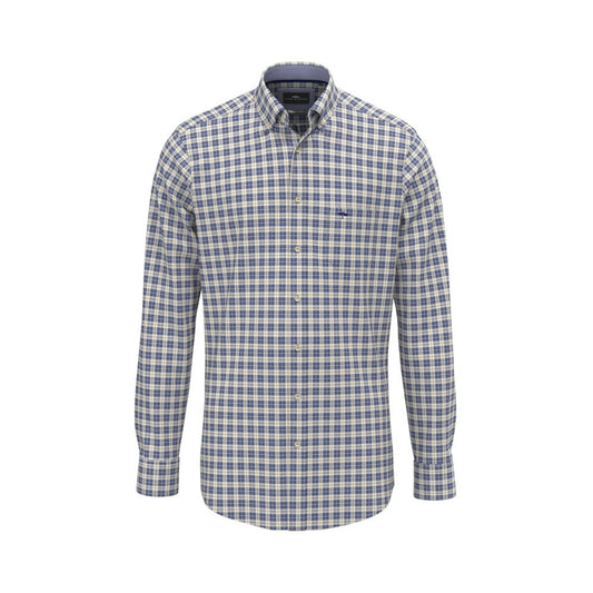Fynch Hatton 1509 8790 638 Misty Blue Poplin Check Long Sleeve Shirt