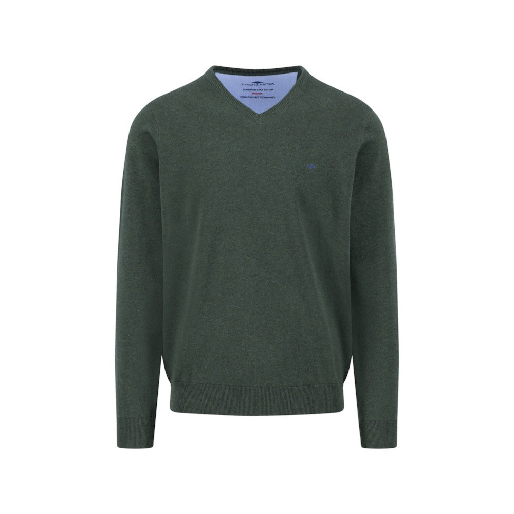 Fynch Hatton 1514 211 737 Dark Ivy Super Fine V-Neck