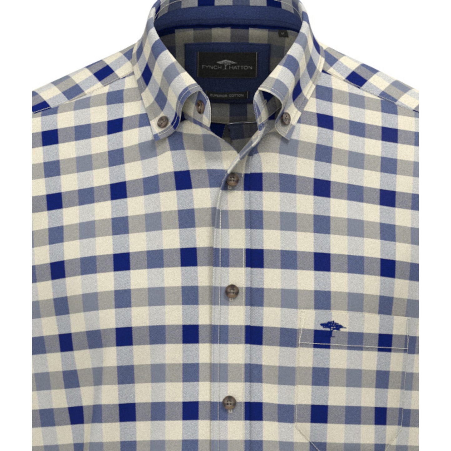 Fynch Hatton 1609 8720 660 Air Blue Heringbone Check Casual Shirt