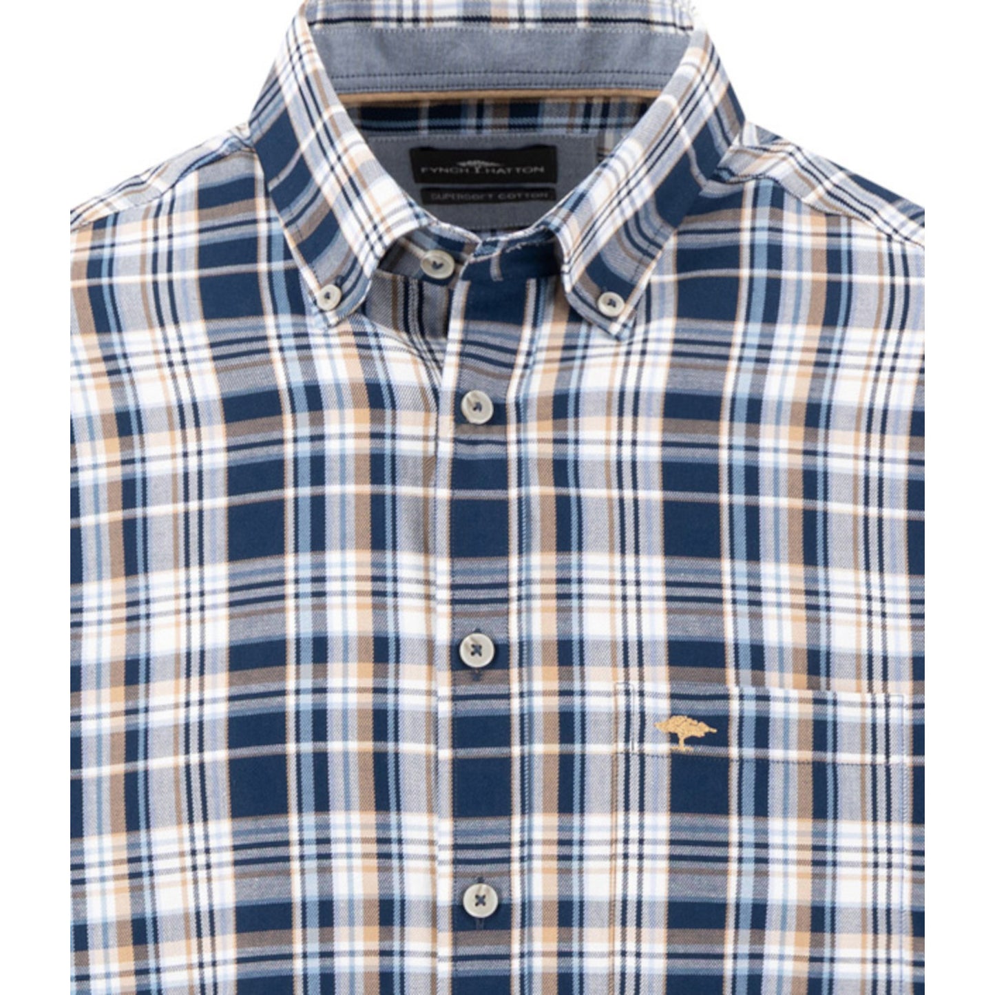 Fynch Hatton 1608 5360 685 Navy Twill Check Casual Shirt