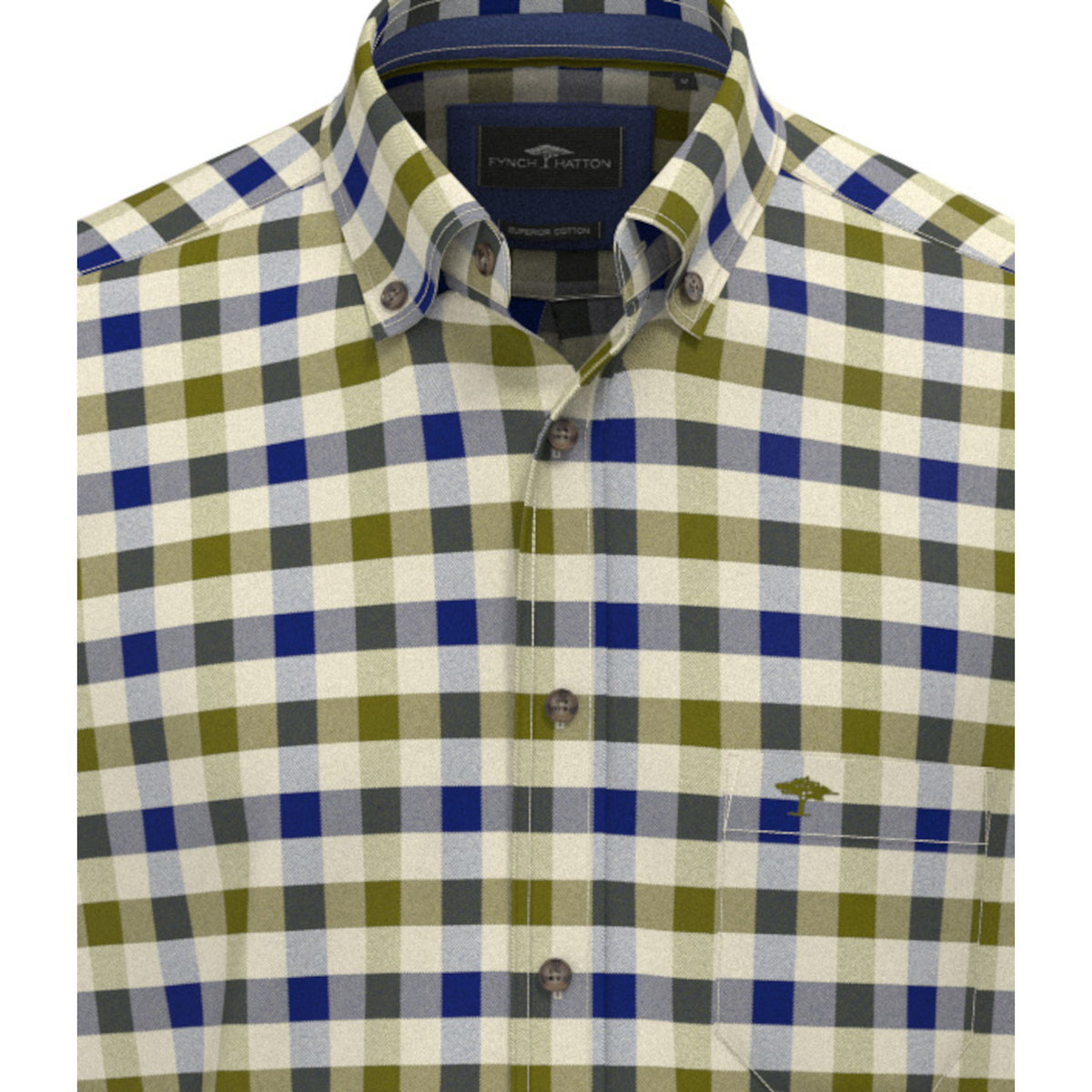Fynch Hatton 1609 8720 748 Moss Heringbone Check Casual Shirt