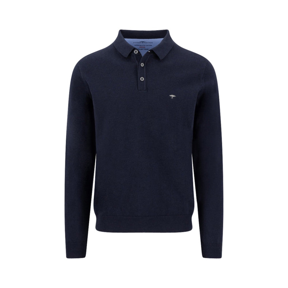 Fynch Hatton Sfpk 242 690 Navy Long Sleeve Superfine Polo Shirt