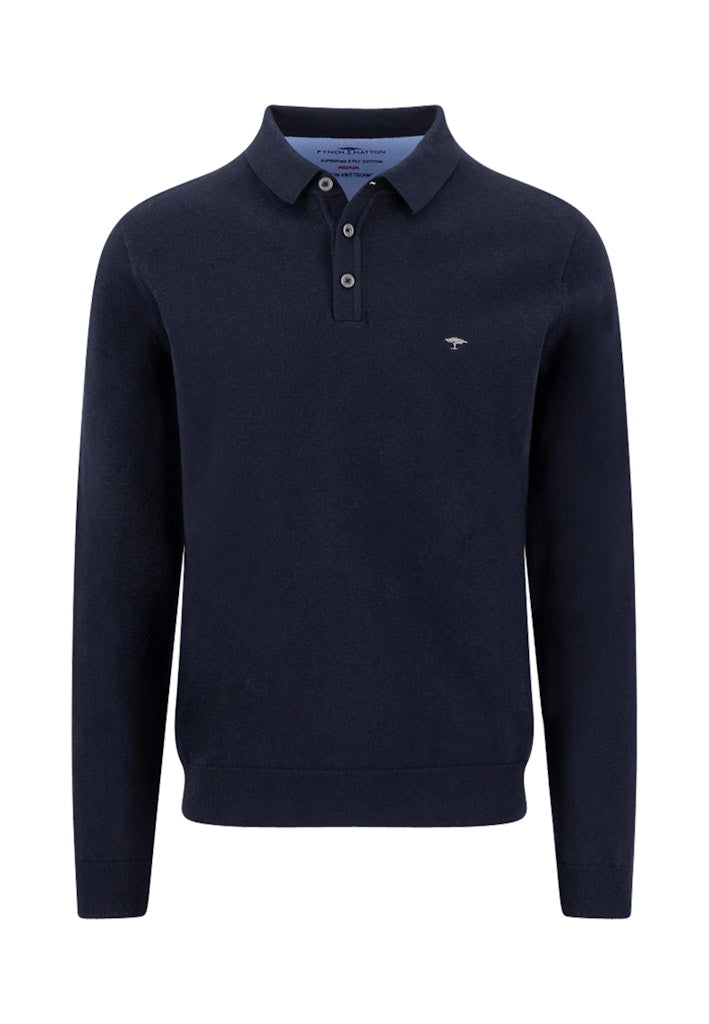 Fynch Hatton Sfpk 242 690 Navy Long Sleeve Superfine Polo Shirt
