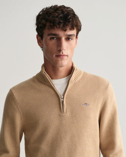 Gant 8030170 296 Khaki Mel Casual Cotton Half Zip