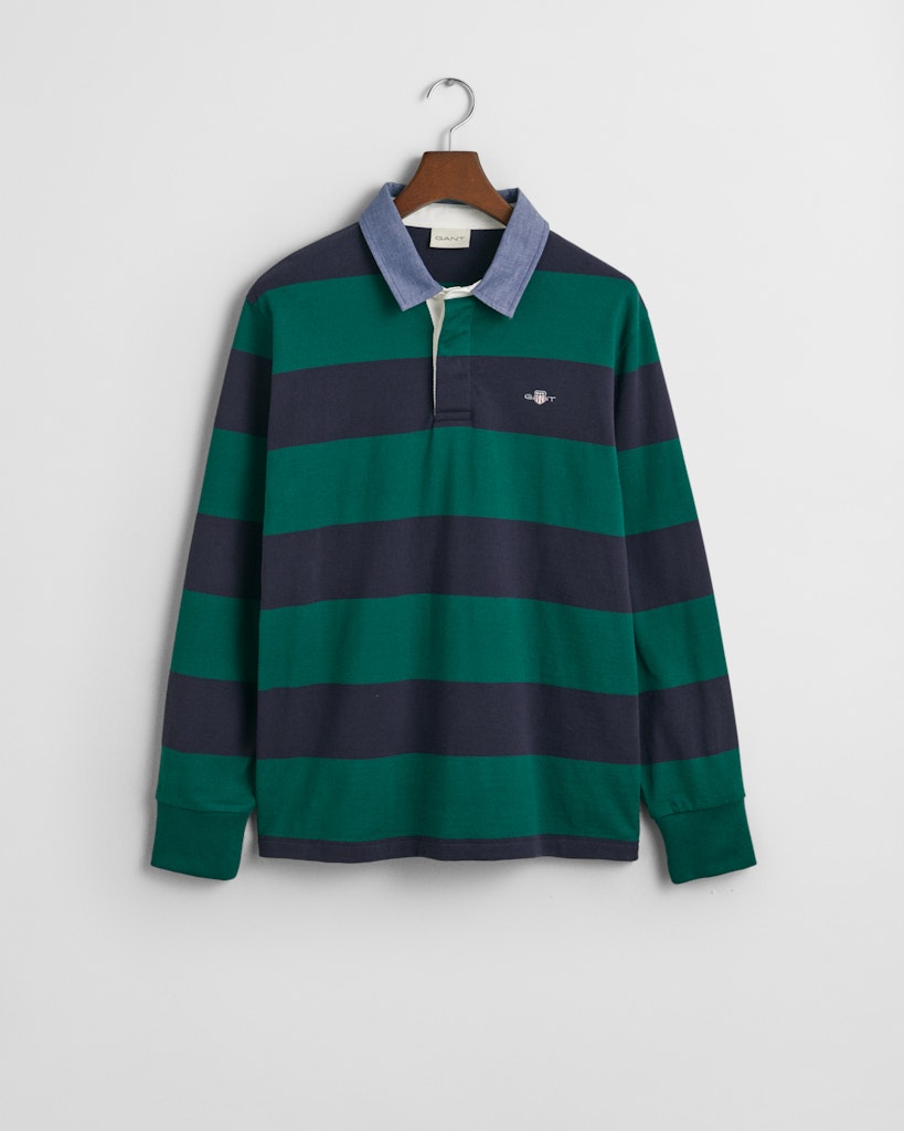 Gant 2004083 373 Deep Forest Green Reg Chambray Stripe Heavy Rugger