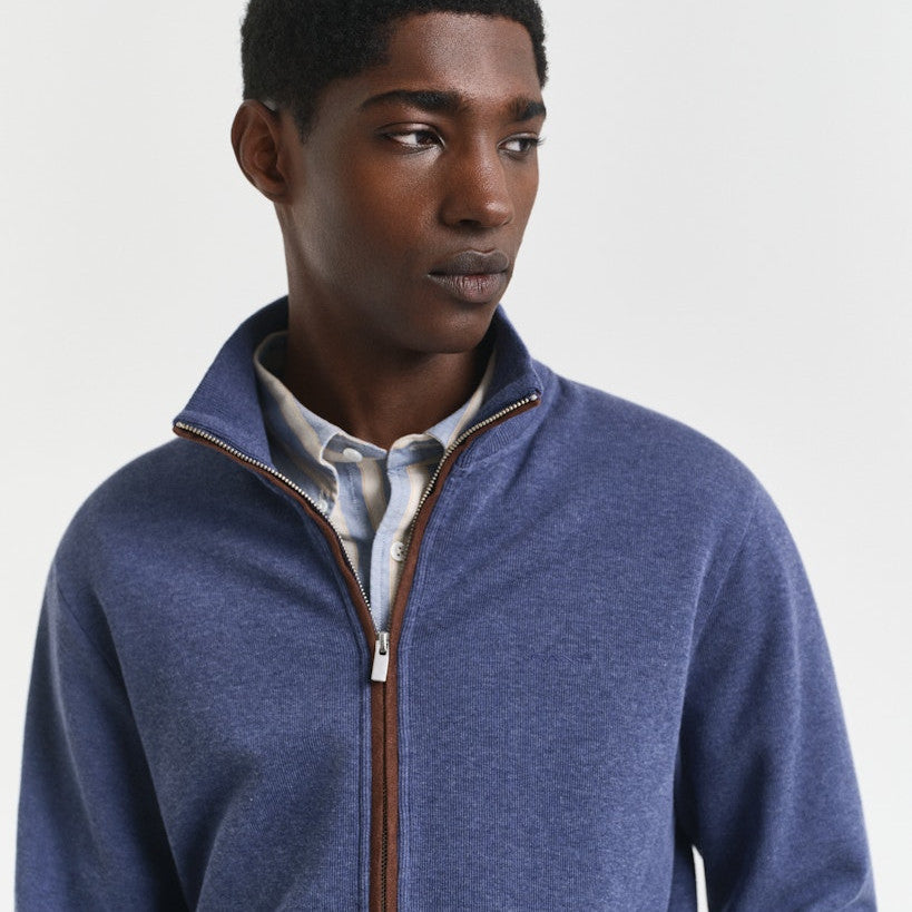 Gant 2028042 902 Melange Jeans Blue Full Zip Cardigan