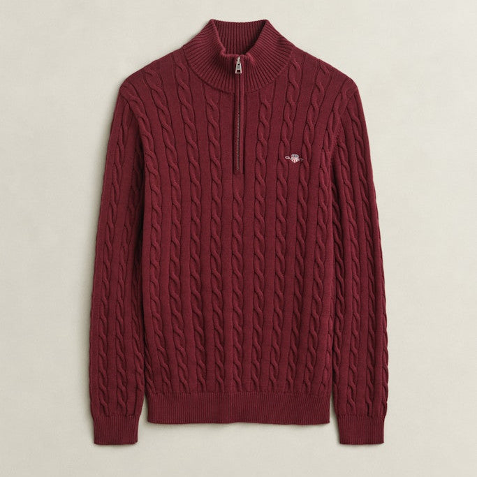 Gant 8050603 676 Deep Grape Wine Cotton Cable Half Zip