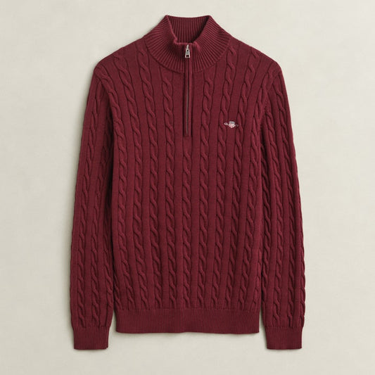 Gant 8050603 676 Deep Grape Wine Cotton Cable Half Zip