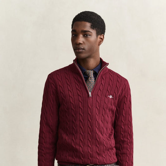 Gant 8050603 676 Deep Grape Wine Cotton Cable Half Zip