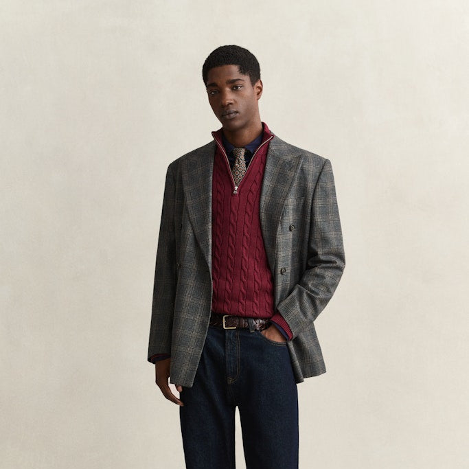 Gant 8050603 676 Deep Grape Wine Cotton Cable Half Zip