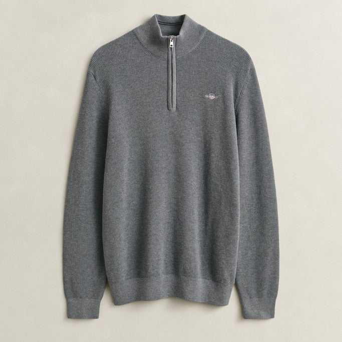 Gant 8030292 92 Dark Grey Melange Micro Textured Cotton Half Zip