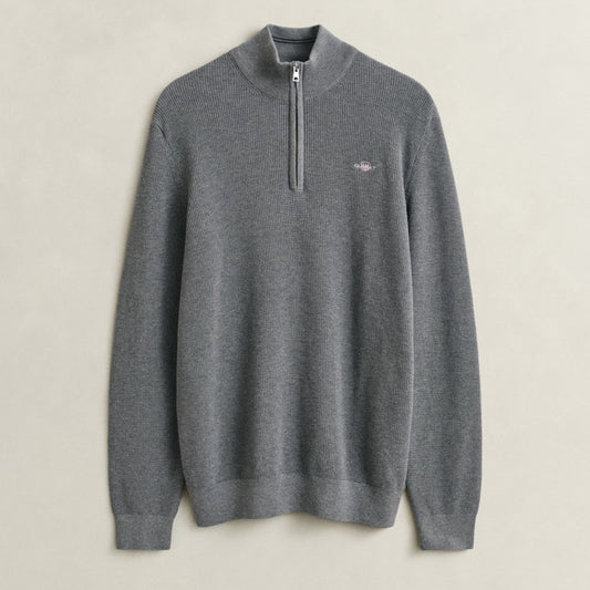 Gant 8030292 92 Dark Grey Melange Micro Textured Cotton Half Zip