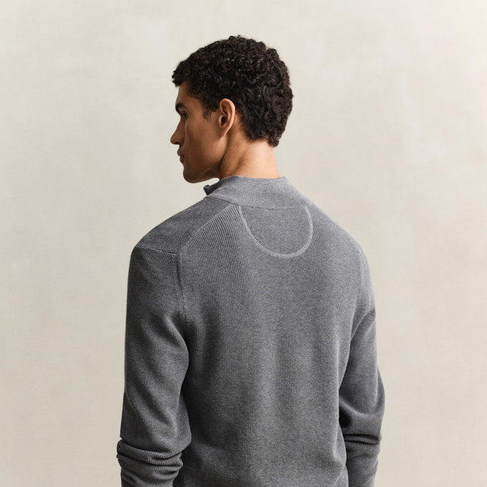 Gant 8030292 92 Dark Grey Melange Micro Textured Cotton Half Zip