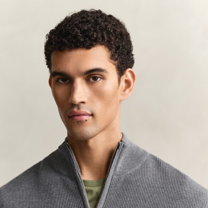 Gant 8030292 92 Dark Grey Melange Micro Textured Cotton Half Zip