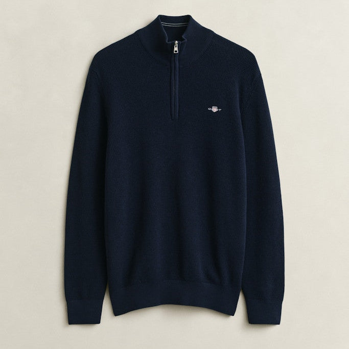 Gant 8030292 433 Evening Blue Micro Textured Cotton Half Zip