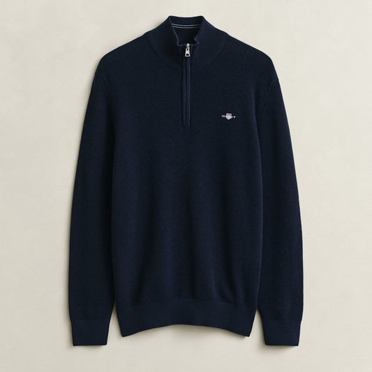 Gant 8030292 433 Evening Blue Micro Textured Cotton Half Zip
