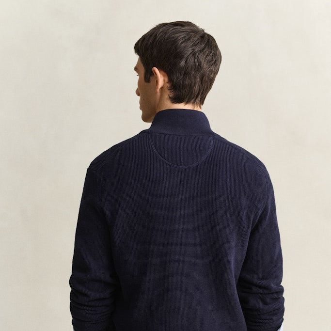 Gant 8030292 433 Evening Blue Micro Textured Cotton Half Zip